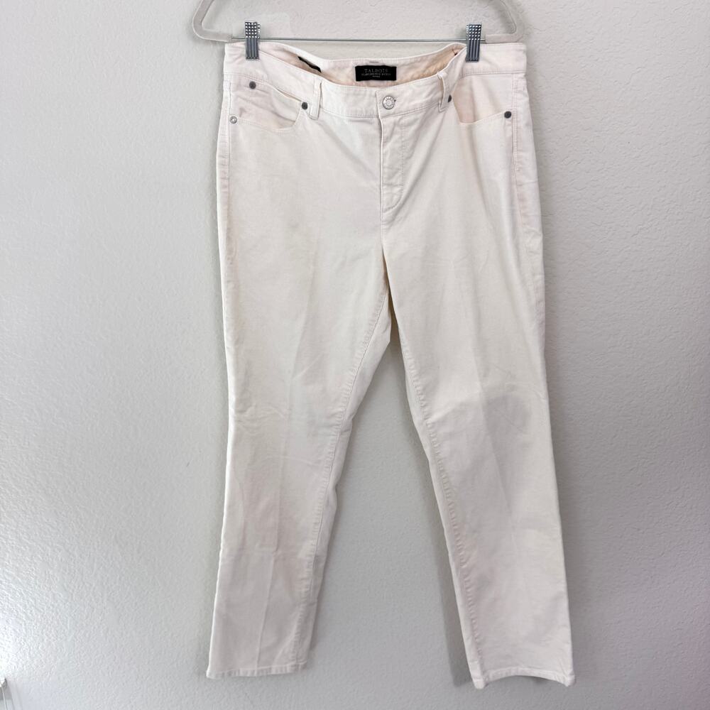 Talbots Womens Flawless Five Pocket Straight Corduroy Pants Size 12 Petite Cream